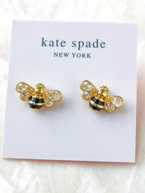 Kate Spade • all abuzz stone bee Gold black stud earrings